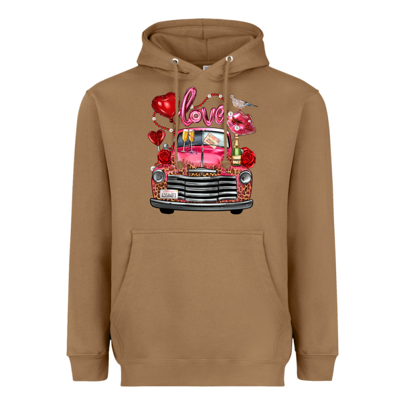 Western Valentines Day Truck Love Bird Letter Heavyweight Hoodie by FaDigitalArtStudio | Teevron