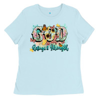 Baby Blue god is my refugee and strength Ladies Tee - NancyCooperArtShop