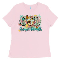 Bubblegum Pink god is my refugee and strength Ladies Tee - NancyCooperArtShop