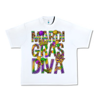 White Mardi Gras diva Urban Heavy Tee - BundleAndBundleShop