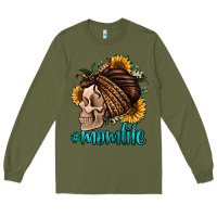 Army Green momlife skull with bandana Long Sleeve Tee - Jasminsmagicworld