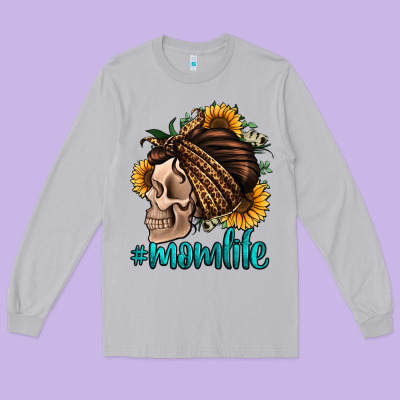 Momlife Skull With Bandana Long Sleeve Tee Designed By Jasminsmagicworld