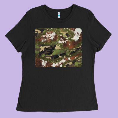 Black And Brown Cowhide Camouflage Ladies Tee Designed By Barkaloodesign