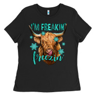 Black i'm freakin freezin long haired cow Ladies Tee - Jasminsmagicworld