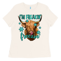 Bone i'm freakin freezin long haired cow Ladies Tee - Jasminsmagicworld