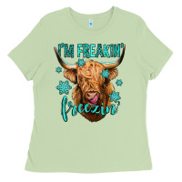 Matcha i'm freakin freezin long haired cow Ladies Tee - Jasminsmagicworld