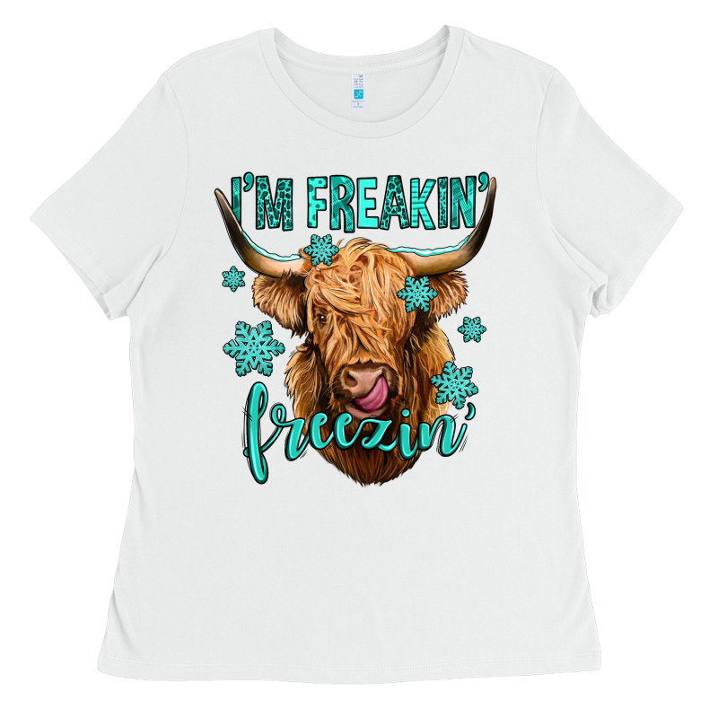 I'm Freakin Freezin Long Haired Cow Ladies Tee by Jasminsmagicworld | Teevron