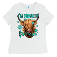 White i'm freakin freezin long haired cow Ladies Tee - Jasminsmagicworld