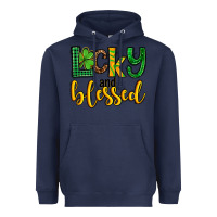 Navy St. Patrick's Lucky and blessed Heavyweight Hoodie - OliviaCreatesArt