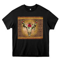 Black bull skull flowers glitter and leopard Heavy Core Tee - Artiststas