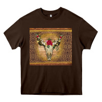 Chocolate Brown bull skull flowers glitter and leopard Heavy Core Tee - Artiststas