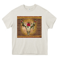 Cream bull skull flowers glitter and leopard Heavy Core Tee - Artiststas
