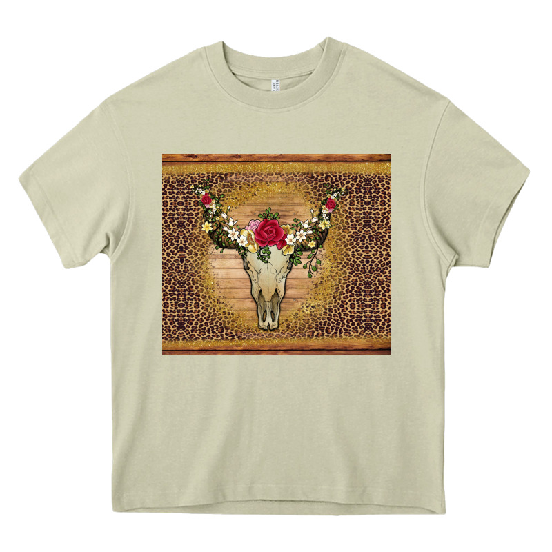 Bull Skull Flowers Glitter And Leopard Heavy Core Tee by Artiststas | Teevron