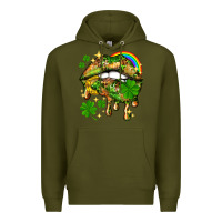 Army Green St. Patrick's Day lips Premium Hoodie - HowdyJamesFarm