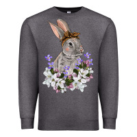 Charcoal Heather Easter Day Flowers bunny Premium Sweatshirt - OliviaCreatesArt