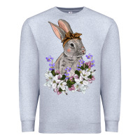 Heather Grey Easter Day Flowers bunny Premium Sweatshirt - OliviaCreatesArt