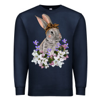 Navy Easter Day Flowers bunny Premium Sweatshirt - OliviaCreatesArt
