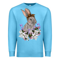 Ocean Blue Easter Day Flowers bunny Premium Sweatshirt - OliviaCreatesArt