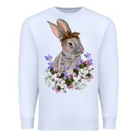 White Easter Day Flowers bunny Premium Sweatshirt - OliviaCreatesArt