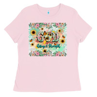 Bubblegum Pink god is my refugee and strength Ladies Tee - NancyCooperArtShop
