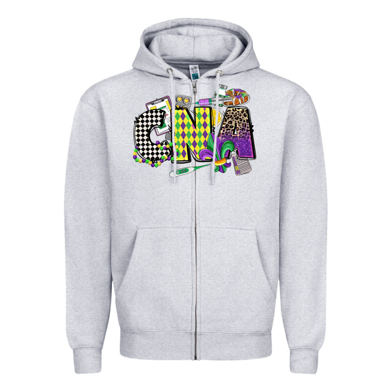 Cna Mardi Gras Certified Nursing Assistant Zipper Hoodie by CowGirlArtShop | Teevron