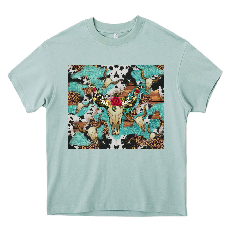 Bull Skull Flowers Cowhides And Leopard Heavy Core Tee by Artiststas | Teevron