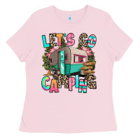 Bubblegum Pink let's go camping Ladies Tee - RanaPortraitStore