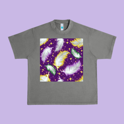 Mardi Gras Feathers Seamless Pattern Urban Heavy Tee Designed By Bundleandbundleshop