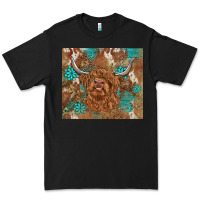 Black highland cow turquoise gemstones western patterns Premium Tee - BarkalooDesign