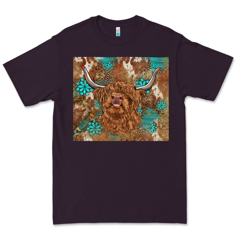 Highland Cow Turquoise Gemstones Western Patterns Premium Tee by BarkalooDesign | Teevron