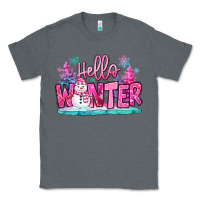 Charcoal Heather hello winter pink snowman Classic Tee - MaliasSmallBusiness