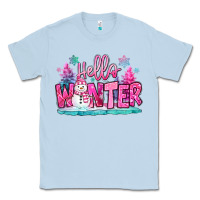 Dusty Blue hello winter pink snowman Classic Tee - MaliasSmallBusiness