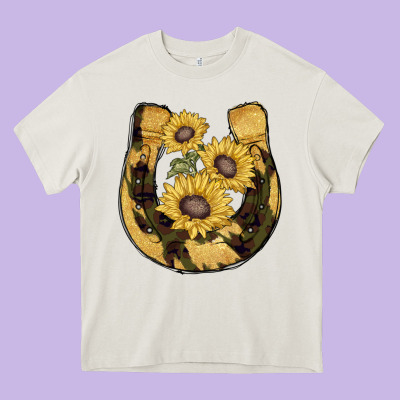 Horseshoe Sunflower Camouflage Heavy Core Tee Designed By Adodesignshop