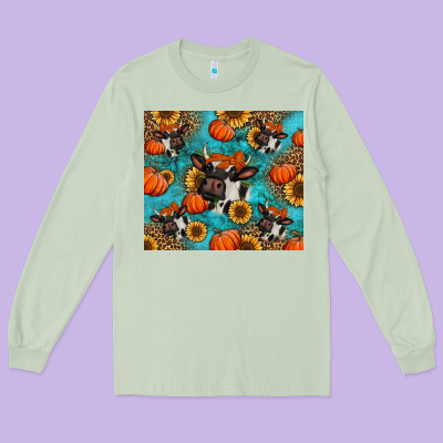 Autumn Pumpkins Holstein Cow Long Sleeve Tee Designed By Jasminsmagicworld