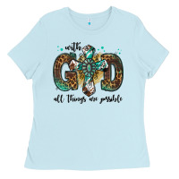 Baby Blue with god all things are possible gemstone cross Ladies Tee - Jasminsmagicworld