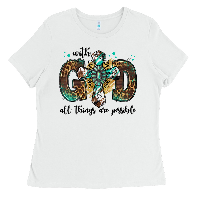 With God All Things Are Possible Gemstone Cross Ladies Tee by Jasminsmagicworld | Teevron