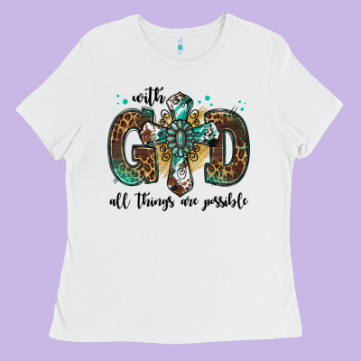 With God All Things Are Possible Gemstone Cross Ladies Tee Designed By Jasminsmagicworld
