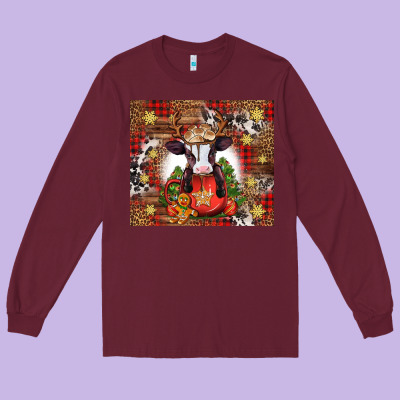 Christmas Baby Cow Hot Cocoa Long Sleeve Tee Designed By Jasminsmagicworld