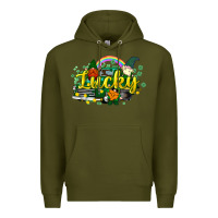 Army Green lucky gnomes truck St. Patrick's Premium Hoodie - HowdyJamesFarm