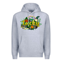 Heather Grey lucky gnomes truck St. Patrick's Premium Hoodie - HowdyJamesFarm