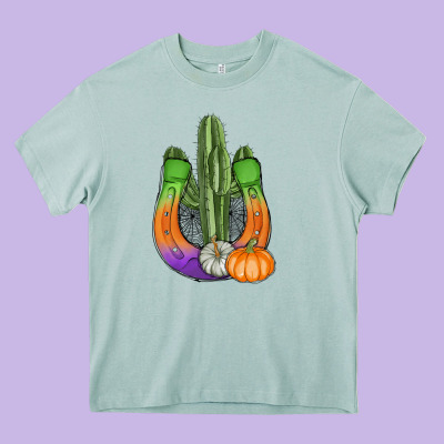 Horseshoe Halloween Cactus Heavy Core Tee Designed By Adodesignshop