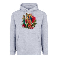 Heather Grey Our Lady Of Guadalupe Mexican Flag Cactus Roses Heavyweight Hoodie - FaDigitalArtStudio
