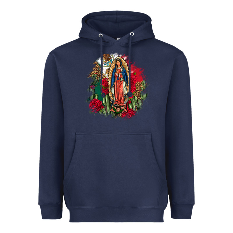Our Lady Of Guadalupe Mexican Flag Cactus Roses Heavyweight Hoodie by FaDigitalArtStudio | Teevron