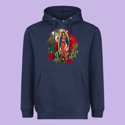 Our Lady Of Guadalupe Mexican Flag Cactus Roses Heavyweight Hoodie Designed By Fadigitalartstudio