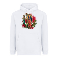 White Our Lady Of Guadalupe Mexican Flag Cactus Roses Heavyweight Hoodie - FaDigitalArtStudio