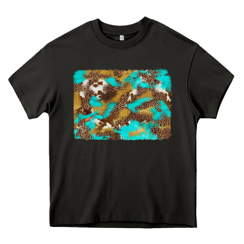 Western Turquoise Leopard And Cowhide Background Heavy Core Tee by Artiststas | Teevron
