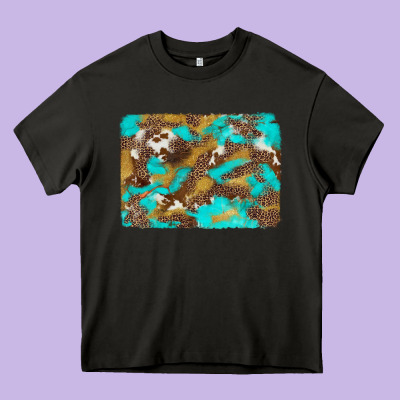 Western Turquoise Leopard And Cowhide Background Heavy Core Tee Designed By Artiststas