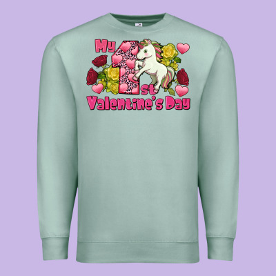 My First Valentine's Day Unicorn Premium Sweatshirt Designed By Fadigitalartstudio