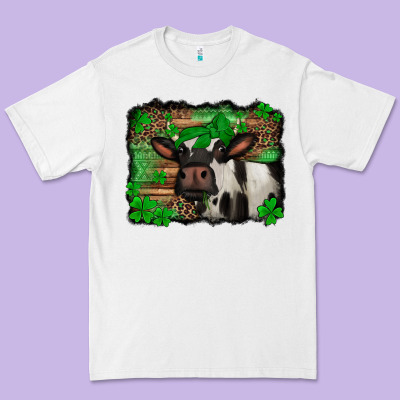 St Patricks Cow With Leopard Background Holstein Cow Premium Tee Designed By Jasminsmagicworld
