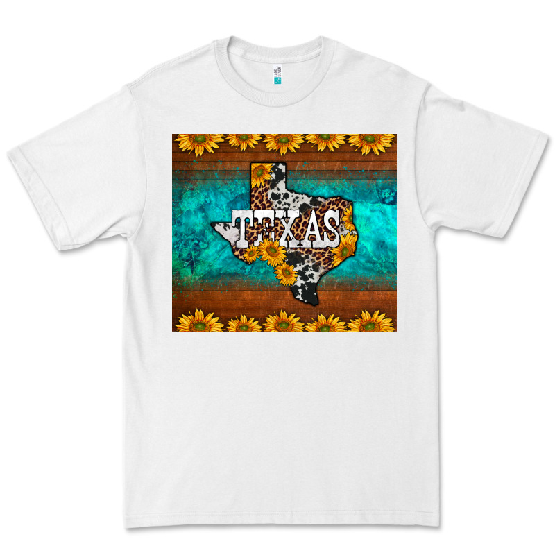 Sunflowers Cowhide Leopard Texas Map Premium Tee by BarkalooDesign | Teevron